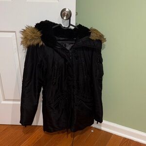 Aqua Black Jacket with Faux Fur